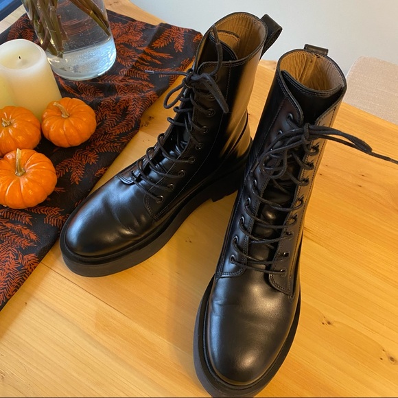 & Other Stories leather lace up chunky flat boots in black - Picture 5 of 13